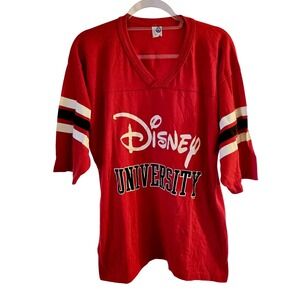 Vintage Disney University Artex Jersey Shirt Red Striped Sleeve V-Neck‎ Medium